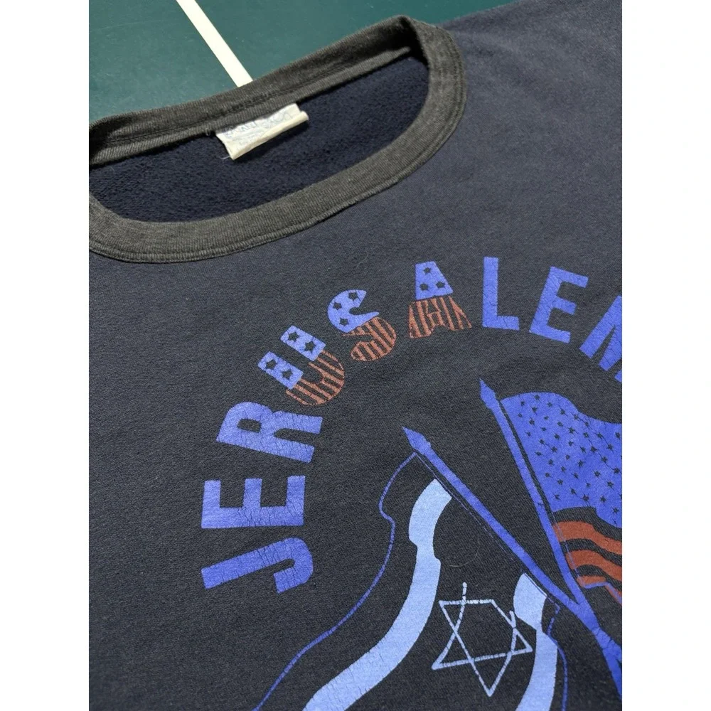 Vintage 80s Jerusalem Israel x USA Crewneck Sweatshirt Men's Large Flags Rare